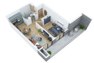 სტუდიოს ტიპის ბინა გრინოქს აბაშიძეში - მესამე სართული